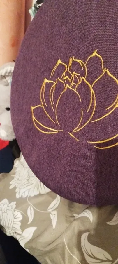 White and gray meditation cushions with lotus embroidery, buyer photo